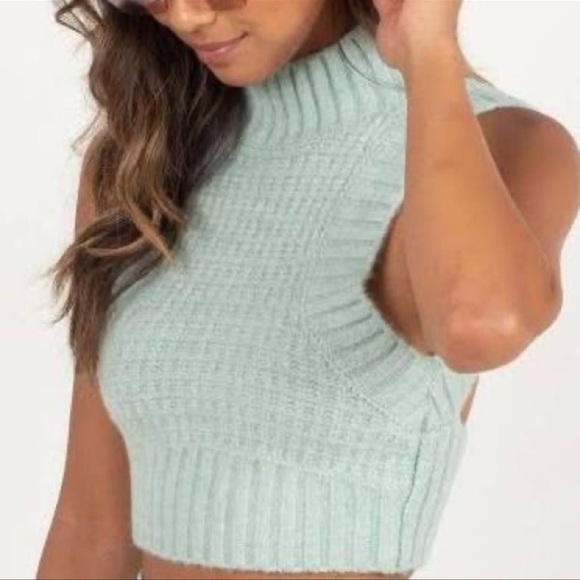 NWT For Love and Lemons Dominique Green Crop Sweater Tank Top Size Large - Picture 2 of 2